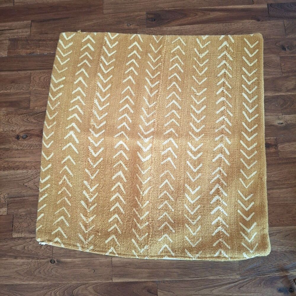 Pillow Cover African Mud Cloth Inspired Chevron Pattern Mustard Golden 18" x 18"